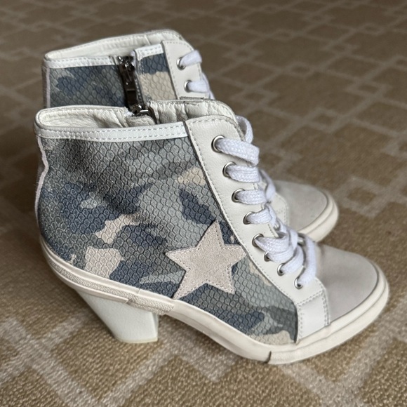 Havana Vintage Camo Star Heeled High Top Sneakers Gray White Lace-Up Shoes 9 - Picture 13 of 14
